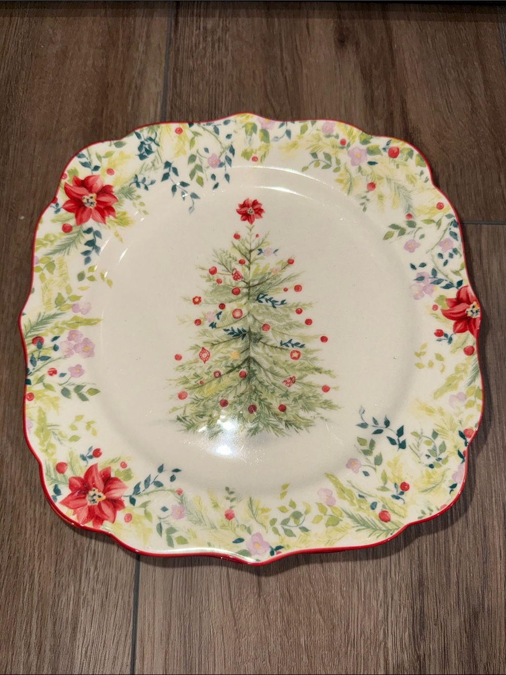Pioneer Woman Holiday Cheer Set 4 Salad Plate Stoneware Christmas Tree Floral